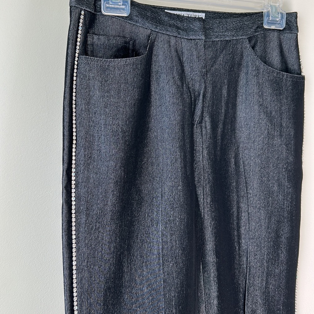 Trina Turk Gray Wool Blend Crystal Tuxedo Stripe Pants - Picture 5 of 8
